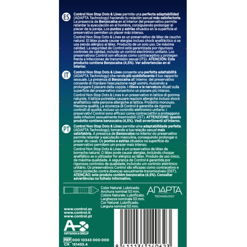 CONTROL PRESERVATIVO NON STOP DOTS AND LINES CONDOMS