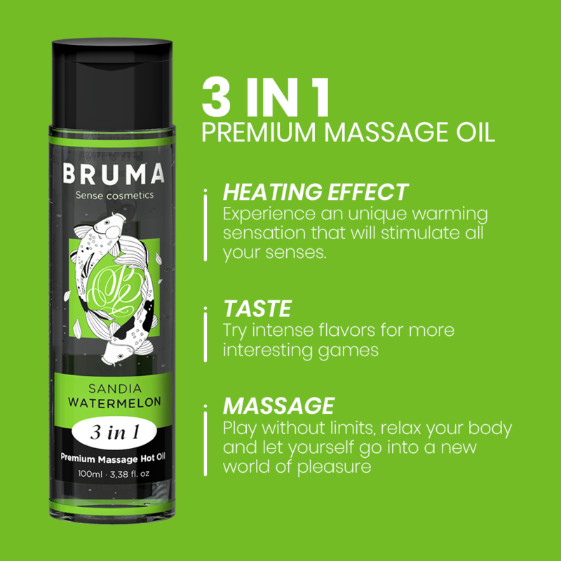 BRUMA ÓLEO DE MASSAGEM PREMIUM EFEITO CALOR SABOR MELANCIA 3 EM 1 - 100 ML
