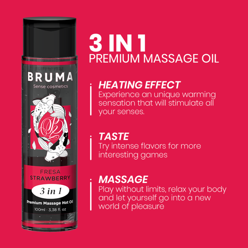 BRUMA ÓLEO DE MASSAGEM PREMIUM EFEITO CALOR SABOR MORANGO 3 EM 1 -100 ML