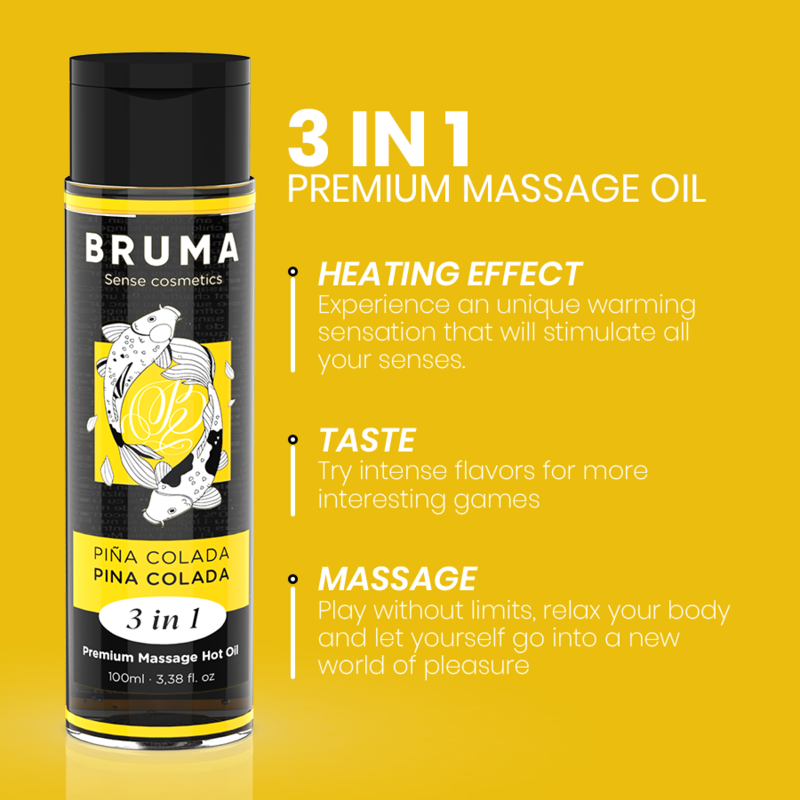 BRUMA ÓLEO DE MASSAGEM PREMIUM EFEITO CALOR SABOR PINA COLADA 3 EM 1 -100 ML