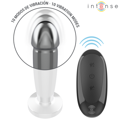 INTENSE - PLUG ANAL 10 VIBRAÇÕES DILDO DE METAL COM CONTROLE REMOTO
