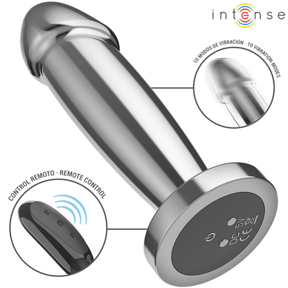 INTENSE - PLUG ANAL 10 VIBRAÇÕES DILDO DE METAL COM CONTROLE REMOTO