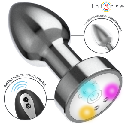 INTENSE - PLUG ANAL DE METAL VIBRANTE COM LUZES LED E CONTROLE REMOTO