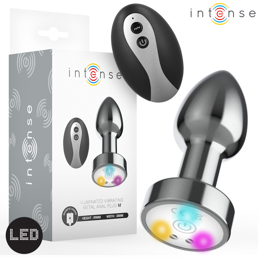 INTENSE - PLUG ANAL DE METAL VIBRANTE COM LUZES LED E CONTROLE REMOTO