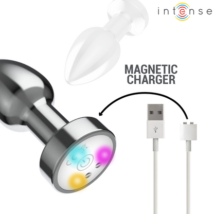 INTENSE - PLUG ANAL DE METAL VIBRANTE COM LUZES LED E CONTROLE REMOTO