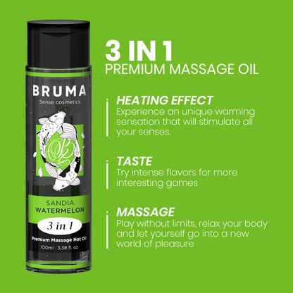 BRUMA ÓLEO DE MASSAGEM PREMIUM EFEITO CALOR SABOR MELANCIA 3 EM 1 - 100 ML