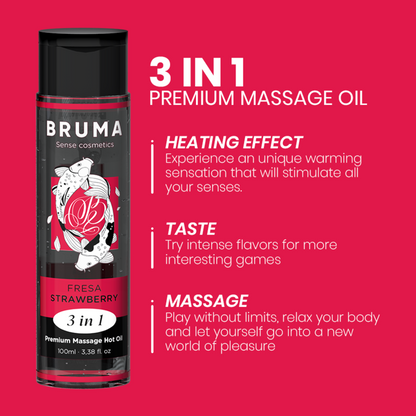 BRUMA ÓLEO DE MASSAGEM PREMIUM EFEITO CALOR SABOR MORANGO 3 EM 1 -100 ML