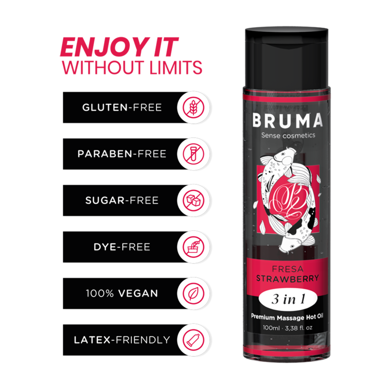 BRUMA ÓLEO DE MASSAGEM PREMIUM EFEITO CALOR SABOR MORANGO 3 EM 1 -100 ML